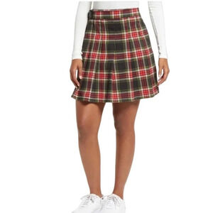 NEW BP Women's Size Small Red Black Plaid Be Proud Plaid Pleated Skirt